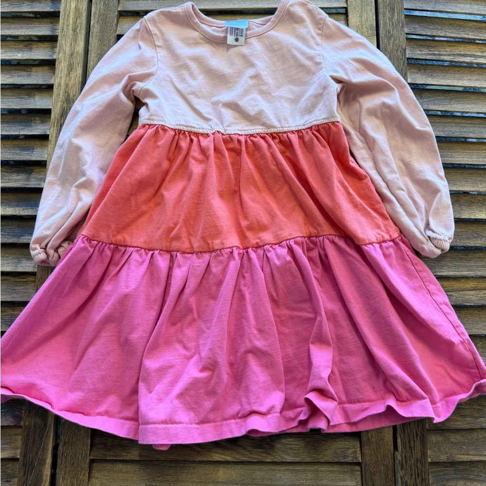 Hanna Andersson Pink and Coral Tiered Dress Girls Size 5